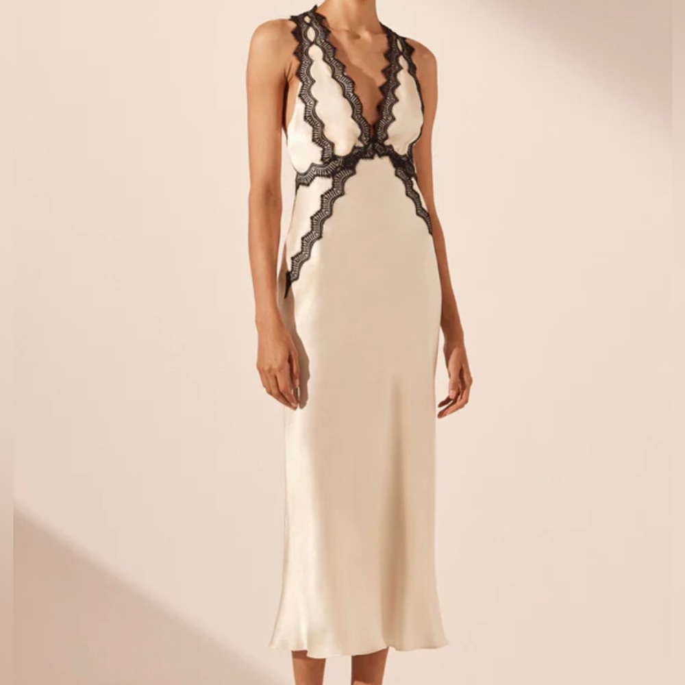 Shona Joy Cream and Black Midi Dress